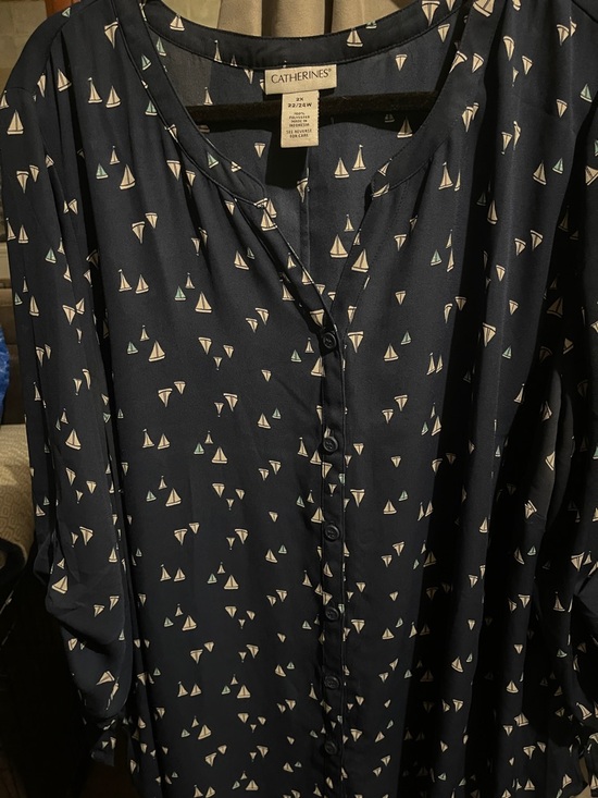 Catherines Tops - Catherines Navy Sailboat-Print Button Front Top